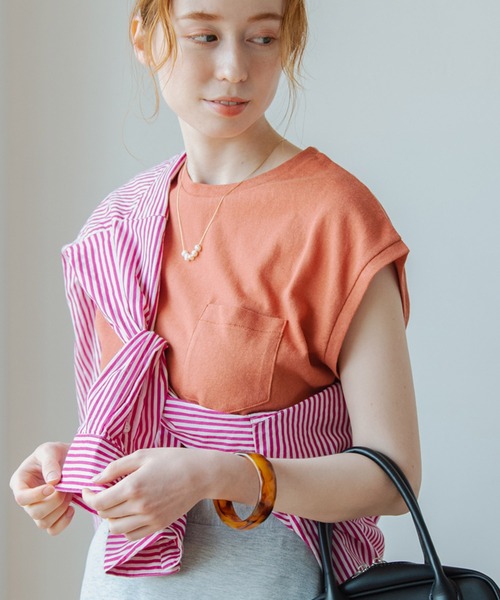 Crisp（クリスプ）の「フレンチポケットTシャツ（Tシャツ/カットソー・レディース・ブラウン/オレンジ/グリーン/アイボリー・FREE）」の9枚目の写真