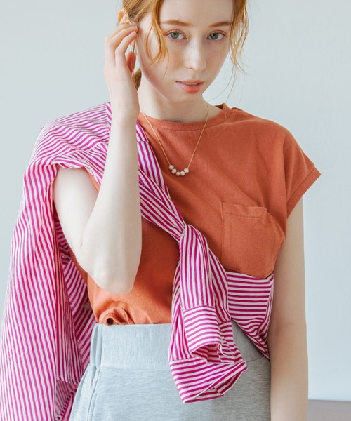 Crisp（クリスプ）の「フレンチポケットTシャツ（Tシャツ/カットソー・レディース・ブラウン/オレンジ/グリーン/アイボリー・FREE）」の10枚目の写真