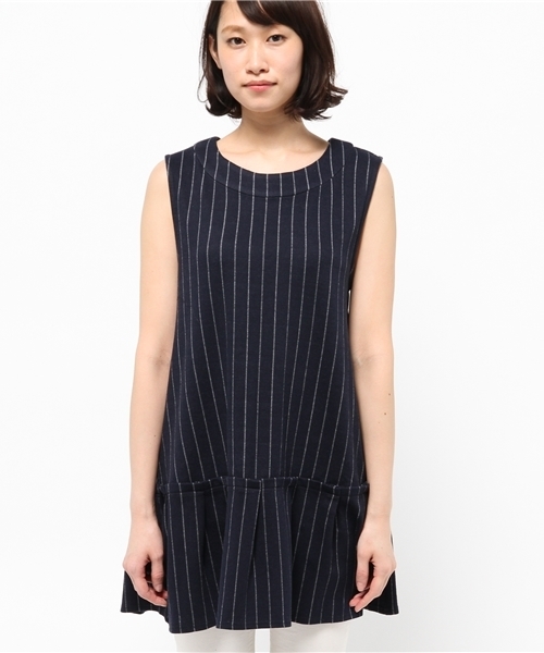 OUTLET（アウトレット）の「【Discoat Petit】ストライプJQDノースリカットワンピース（Tシャツ/カットソー・レディース・ネイビー・FREE）」の2枚目の写真