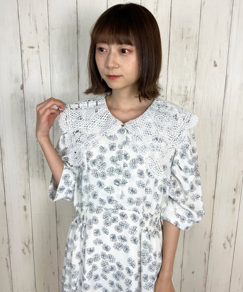 paravion(パラビオン)の「スクエアレース衿ワンピース(ワンピース・レディース・オフホワイト/イエロー・ONESIZE)」の8枚目の写真