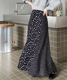 classicalelf | てろんな華奢感。マルチドット&無地パネルセミフレアスカート(スカート)