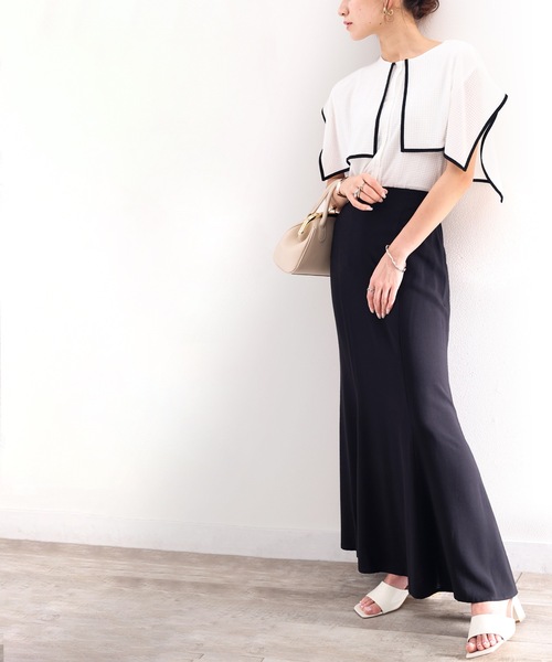 classicalelf（クラシカルエルフ）の「てろんな華奢感。マルチドット&無地パネルセミフレアスカート（スカート・レディース・ブラック/ブラック系その他・MEDIUM/X-LARGE）」の7枚目の写真