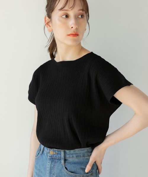 fifth(フィフス)の「【スタイリストレコメンド】フレンチスリーブランダムリブニット(ニット/セーター・レディース・ホワイト/ブラック/ベージュ/オレンジ/グリーン/ネイビー/モカ・M)」の3枚目の写真