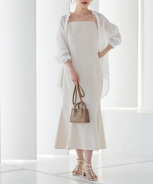 KOBE LETTUCE（コウベレタス）の「ツイルマーメイドキャミワンピース（ワンピース・レディース・ベージュ/ナチュラル/ブラック系・FREE）」の3枚目の写真