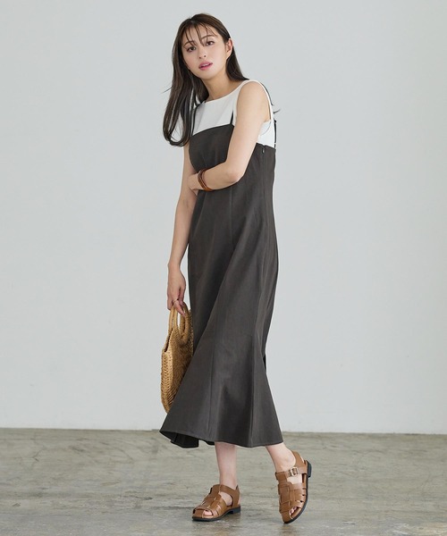 KOBE LETTUCE（コウベレタス）の「ツイルマーメイドキャミワンピース（ワンピース・レディース・ベージュ/ナチュラル/ブラック系・FREE）」の6枚目の写真