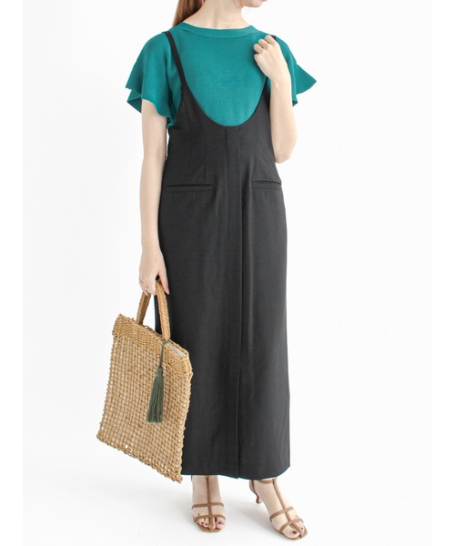 Te chichi（テチチ）の「麻調ストレートサロペットスカート（スカート・レディース・ブラック/ベージュ・ﾌﾘ-）」の2枚目の写真