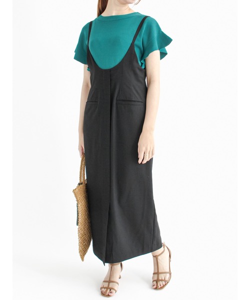 Te chichi（テチチ）の「麻調ストレートサロペットスカート（スカート・レディース・ブラック/ベージュ・ﾌﾘ-）」の4枚目の写真