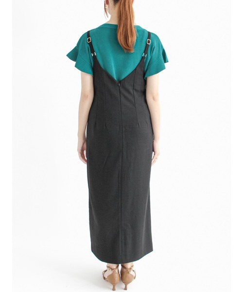 Te chichi（テチチ）の「麻調ストレートサロペットスカート（スカート・レディース・ブラック/ベージュ・ﾌﾘ-）」の6枚目の写真