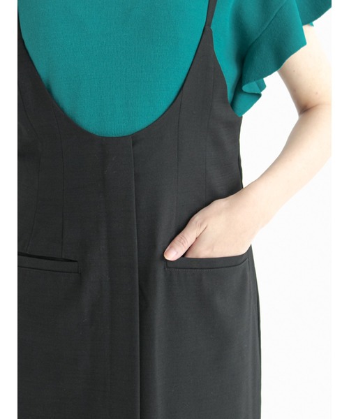 Te chichi（テチチ）の「麻調ストレートサロペットスカート（スカート・レディース・ブラック/ベージュ・ﾌﾘ-）」の9枚目の写真