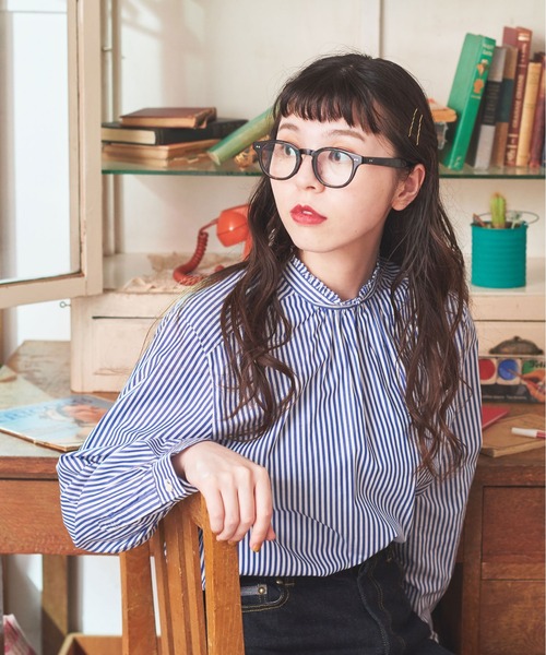 CHILD WOMAN(チャイルドウーマン)の「無地/ストライプ スタンドカラーシャツ(シャツ/ブラウス・レディース・ホワイト/ネイビー/ブラック・FREE)」の1枚目の写真