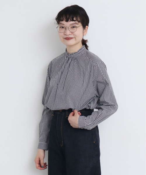 CHILD WOMAN(チャイルドウーマン)の「無地/ストライプ スタンドカラーシャツ(シャツ/ブラウス・レディース・ホワイト/ネイビー/ブラック・FREE)」の3枚目の写真