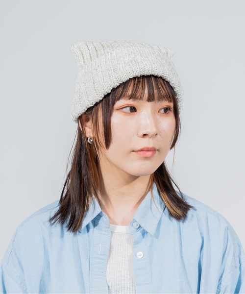 OVERRIDE（オーバーライド）の「OVERRIDE  KNIT MIX CAT BEANIE 猫耳ビーニー / オーバーライド（ニットキャップ/ビーニー・レディース・ホワイト系/ブラック系/ライトグレー/ピンク系/ライトブルー/ブラウン/ブラック/ブラック系2/レッド/マスタード・57~59cm）」の16枚目の写真