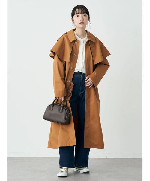 earth music&ecology（アースミュージックアンドエコロジー）の「2WAYケープステンカラーコート（ステンカラーコート・レディース・ベージュ/キャメル/ブルー・FREE）」の5枚目の写真