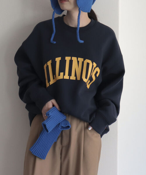 UNIVERSAL OVERALL（ユニバーサルオーバーオール）の「【UNIVERSAL OVERALL/ユニバーサルオーバーオール】ILLINOIS SWEAT P/O　イリノイ ロゴスウェット（スウェット・レディース・ライトグレー/ネイビー/オフホワイト・M）」の3枚目の写真