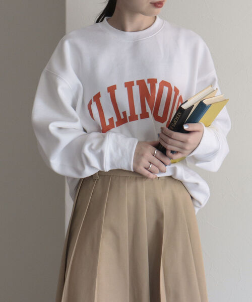 UNIVERSAL OVERALL（ユニバーサルオーバーオール）の「【UNIVERSAL OVERALL/ユニバーサルオーバーオール】ILLINOIS SWEAT P/O　イリノイ ロゴスウェット（スウェット・レディース・ライトグレー/ネイビー/オフホワイト・M）」の7枚目の写真
