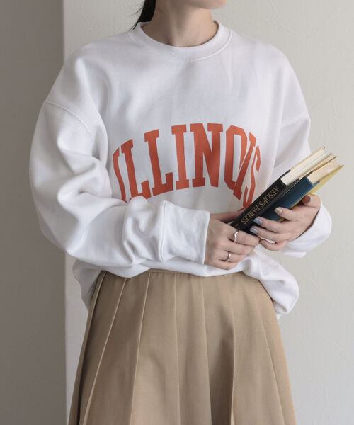 UNIVERSAL OVERALL（ユニバーサルオーバーオール）の「【UNIVERSAL OVERALL/ユニバーサルオーバーオール】ILLINOIS SWEAT P/O　イリノイ ロゴスウェット（スウェット・レディース・ライトグレー/ネイビー/オフホワイト・M）」の8枚目の写真