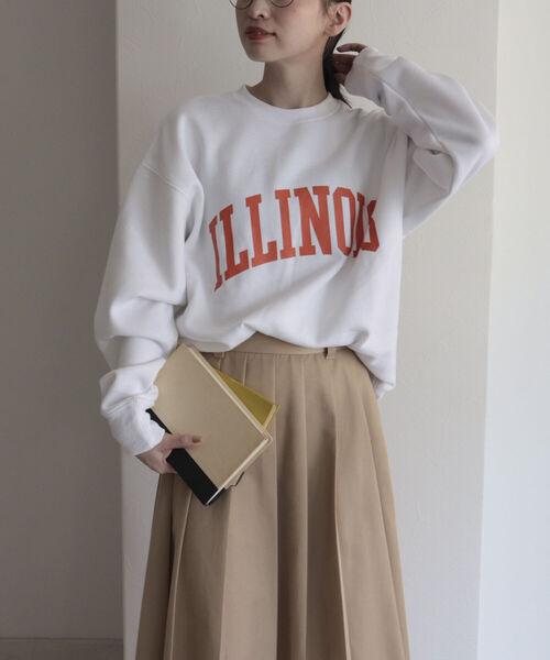 UNIVERSAL OVERALL（ユニバーサルオーバーオール）の「【UNIVERSAL OVERALL/ユニバーサルオーバーオール】ILLINOIS SWEAT P/O　イリノイ ロゴスウェット（スウェット・レディース・ライトグレー/ネイビー/オフホワイト・M）」の9枚目の写真