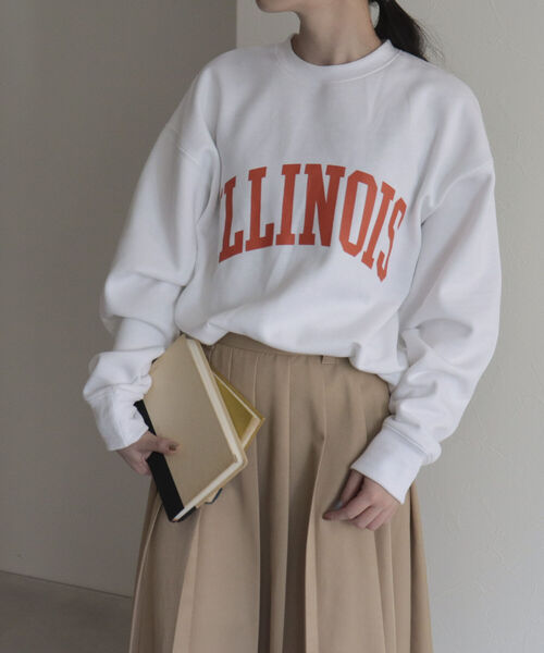 UNIVERSAL OVERALL（ユニバーサルオーバーオール）の「【UNIVERSAL OVERALL/ユニバーサルオーバーオール】ILLINOIS SWEAT P/O　イリノイ ロゴスウェット（スウェット・レディース・ライトグレー/ネイビー/オフホワイト・M）」の10枚目の写真