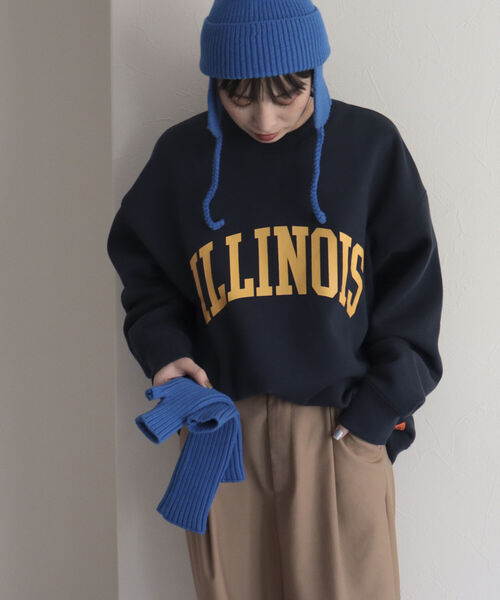 UNIVERSAL OVERALL（ユニバーサルオーバーオール）の「【UNIVERSAL OVERALL/ユニバーサルオーバーオール】ILLINOIS SWEAT P/O　イリノイ ロゴスウェット（スウェット・レディース・ライトグレー/ネイビー/オフホワイト・M）」の14枚目の写真