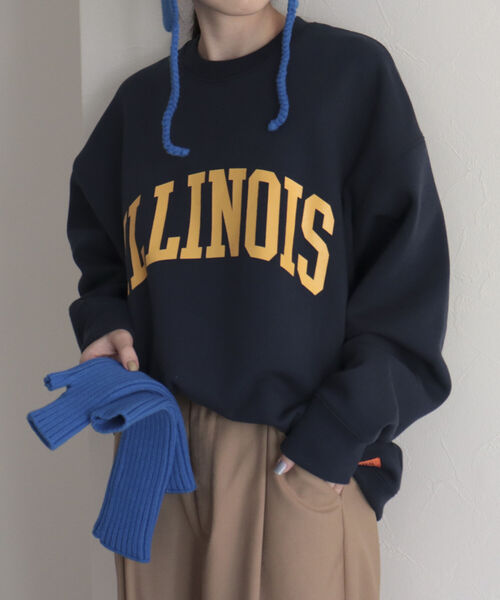 UNIVERSAL OVERALL（ユニバーサルオーバーオール）の「【UNIVERSAL OVERALL/ユニバーサルオーバーオール】ILLINOIS SWEAT P/O　イリノイ ロゴスウェット（スウェット・レディース・ライトグレー/ネイビー/オフホワイト・M）」の15枚目の写真