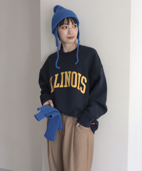 UNIVERSAL OVERALL（ユニバーサルオーバーオール）の「【UNIVERSAL OVERALL/ユニバーサルオーバーオール】ILLINOIS SWEAT P/O　イリノイ ロゴスウェット（スウェット・レディース・ライトグレー/ネイビー/オフホワイト・M）」の16枚目の写真