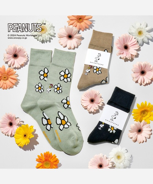 CHICSTOCKS（シックストックス）の「SNOOPY×CHICSTOCKS［フラワー］（ソックス/靴下・レディース・アイボリー/ライトブルー/ネイビー/グレイッシュベージュ/ライトグリーン・SMALL/MEDIUM/LARGE）」の9枚目の写真