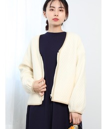 【M~5L 大きいサイズ】キルト Vネック ジップ ブルゾン