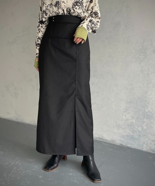 &g'aime（アンジェム）の「【&g’aime】カーブ切り替えツイルタイトスカート（スカート・レディース・ブラック/チャコールグレー・FREE）」の2枚目の写真