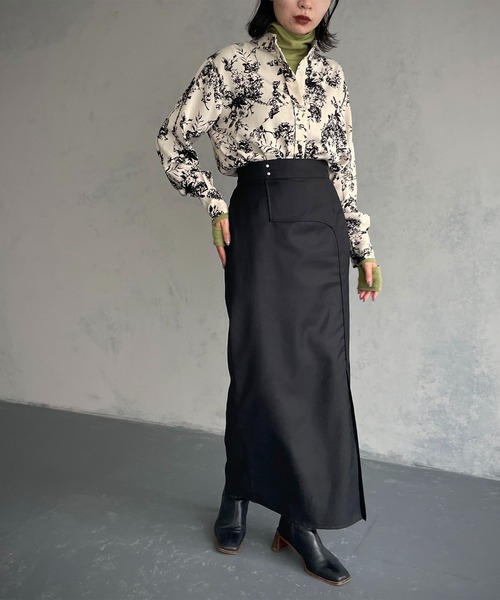 &g'aime（アンジェム）の「【&g’aime】カーブ切り替えツイルタイトスカート（スカート・レディース・ブラック/チャコールグレー・FREE）」の4枚目の写真