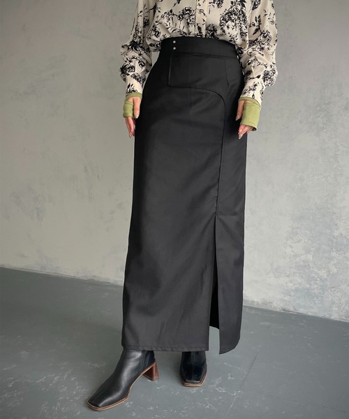 &g'aime（アンジェム）の「【&g’aime】カーブ切り替えツイルタイトスカート（スカート・レディース・ブラック/チャコールグレー・FREE）」の9枚目の写真