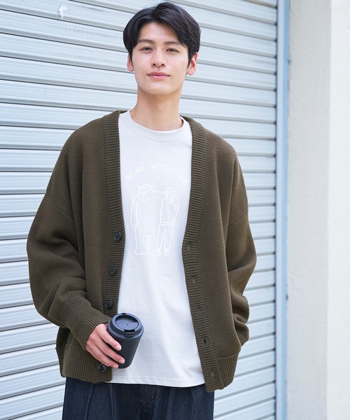 coca（coca）（コカ）の「【WEB限定セール】メンズ両畦編みオーバーカーディガン（カーディガン/ボレロ・メンズ・マスタード/グリーン/ブラウン/ブラック/ターコイズブルー/ダークベージュ/ベージュ/オレンジ/ライトブルー/チャコールグレー・M/L/XL）」の5枚目の写真