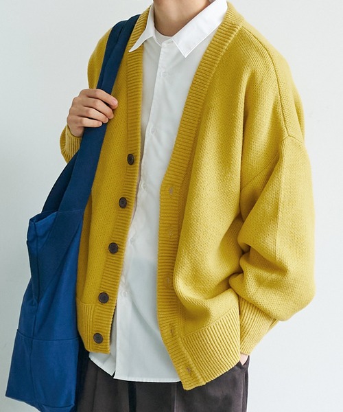 coca（coca）（コカ）の「【WEB限定セール】メンズ両畦編みオーバーカーディガン（カーディガン/ボレロ・メンズ・マスタード/グリーン/ブラウン/ブラック/ターコイズブルー/ダークベージュ/ベージュ/オレンジ/ライトブルー/チャコールグレー・M/L/XL）」の9枚目の写真