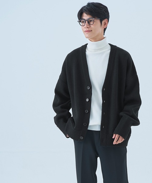 coca（coca）（コカ）の「【WEB限定セール】メンズ両畦編みオーバーカーディガン（カーディガン/ボレロ・メンズ・マスタード/グリーン/ブラウン/ブラック/ターコイズブルー/ダークベージュ/ベージュ/オレンジ/ライトブルー/チャコールグレー・M/L/XL）」の2枚目の写真