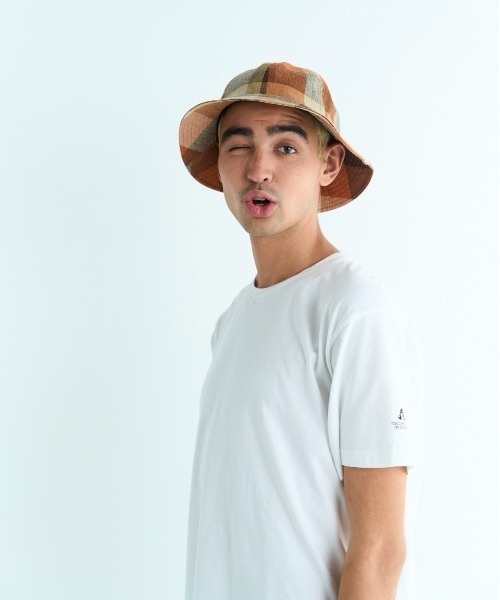 HUNTISM（ハンティズム）の「HUNTISM ハンティズム / BC Washer Hat ブロックチェック ワッシャーハット / htm231008（ハット・メンズ・ライトブルー/ネイビー/オレンジ・FREE）」の10枚目の写真