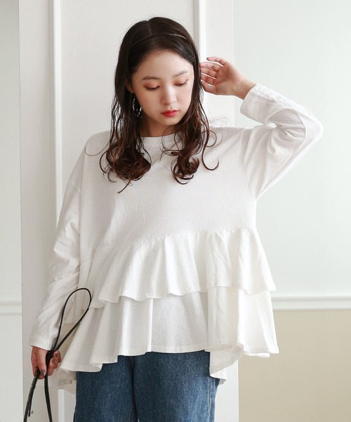 Isn't She?(イズントシー)の「フリルデザイントップス(Tシャツ/カットソー・レディース・ピンク系/ブラック・FREE)」の4枚目の写真