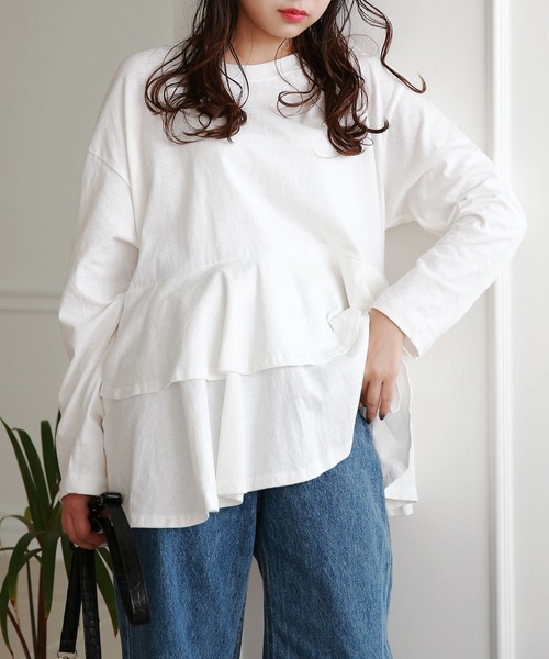 Isn't She?(イズントシー)の「フリルデザイントップス(Tシャツ/カットソー・レディース・ピンク系/ブラック・FREE)」の3枚目の写真