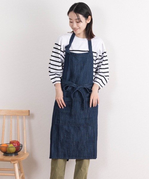salle de bal（サルデバル）の「teint / テイント  コットンリネン デニム カフェ エプロン TE 015D DLW（エプロン・レディース・ネイビー/ホワイト・FREE）」の2枚目の写真
