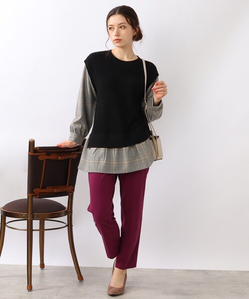 DRESKIP（ドレスキップ）の「◆1枚で旬コーデ！ニットベストドッキング トップス（Tシャツ/カットソー・レディース・ブラック/ライトベージュ/ブルー・02/03/04）」の14枚目の写真