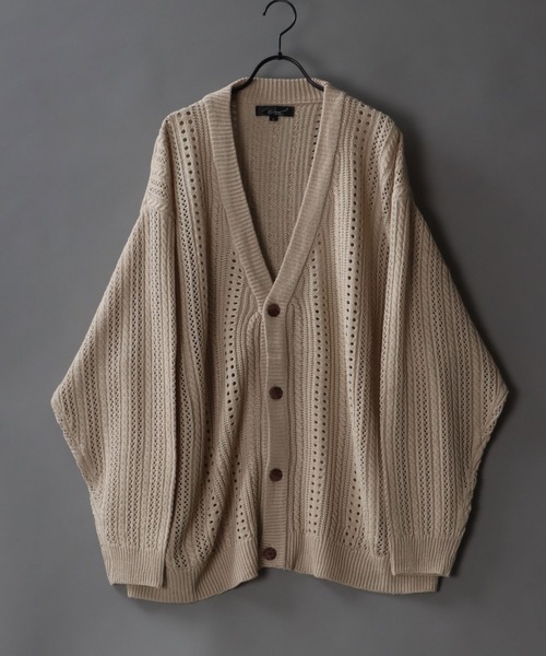 SITRY(シトリー)の「Openwork knitting cardigan/透かし編み ニット カーディガン(カーディガン/ボレロ・メンズ・テラコッタ/ライトグリーン/ブラック/グレイッシュベージュ/グレイッシュブルー・M/L)」の3枚目の写真