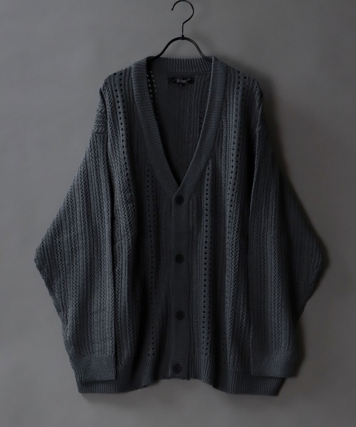 SITRY(シトリー)の「Openwork knitting cardigan/透かし編み ニット カーディガン(カーディガン/ボレロ・メンズ・テラコッタ/ライトグリーン/ブラック/グレイッシュベージュ/グレイッシュブルー・M/L)」の5枚目の写真