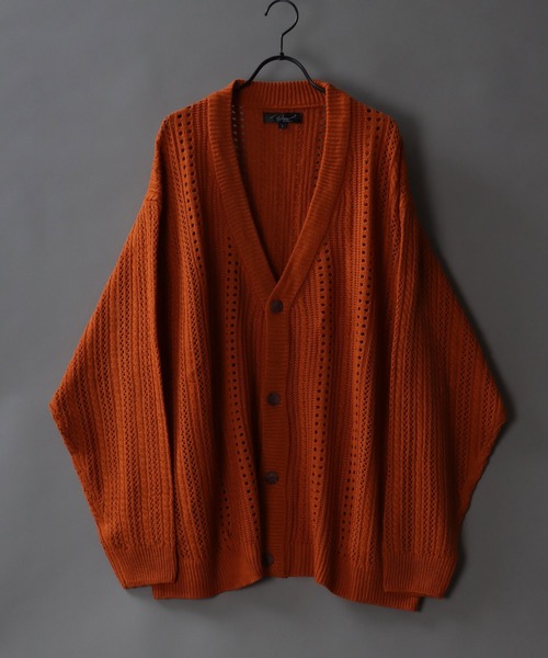 SITRY(シトリー)の「Openwork knitting cardigan/透かし編み ニット カーディガン(カーディガン/ボレロ・メンズ・テラコッタ/ライトグリーン/ブラック/グレイッシュベージュ/グレイッシュブルー・M/L)」の2枚目の写真