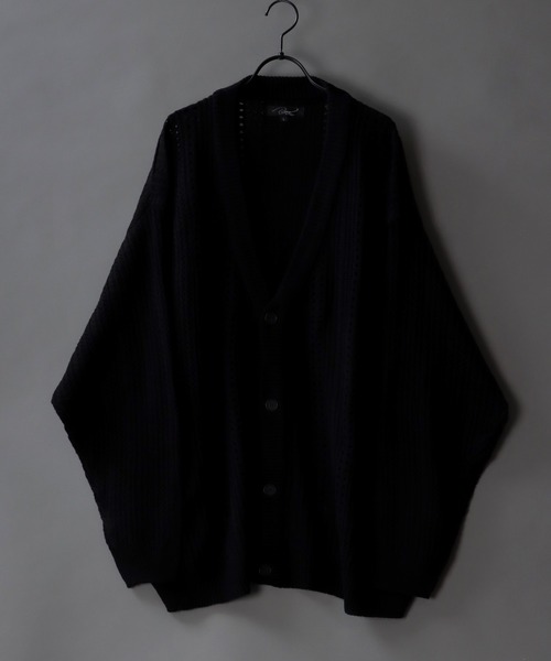 SITRY(シトリー)の「Openwork knitting cardigan/透かし編み ニット カーディガン(カーディガン/ボレロ・メンズ・テラコッタ/ライトグリーン/ブラック/グレイッシュベージュ/グレイッシュブルー・M/L)」の1枚目の写真