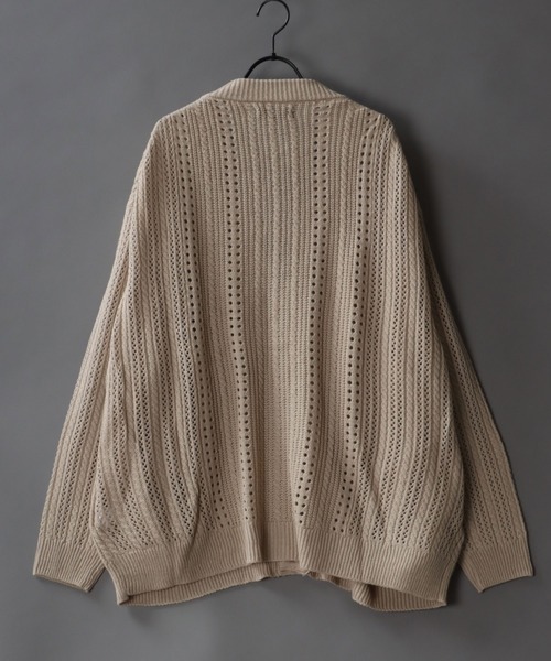 SITRY(シトリー)の「Openwork knitting cardigan/透かし編み ニット カーディガン(カーディガン/ボレロ・メンズ・テラコッタ/ライトグリーン/ブラック/グレイッシュベージュ/グレイッシュブルー・M/L)」の9枚目の写真