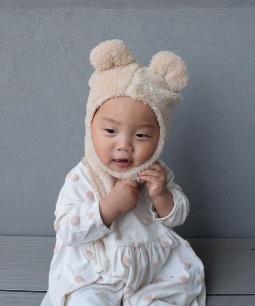 LITTLE GRIN BUDDY（リトル グリンバディ）の「【LITTLE GRIN BUDDY / リトルグリンバディ】【ベビー】クマ耳プトン/Bear Warm Puton（キャップ・キッズ・ピンク/ベージュ/アイボリー・50cm）」の6枚目の写真