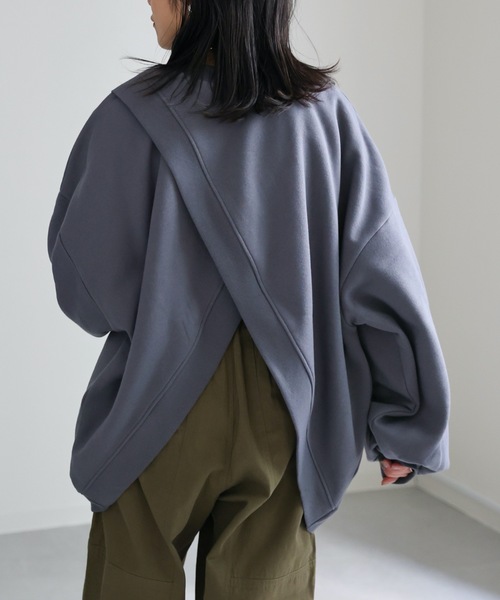 ap retro(アプレトロ)の「クロスデザインBIG裏毛プルオーバー 前後2WAY(スウェット・レディース・グレイッシュブルー/ブラック/アイボリー/オートミール/チャコールグレー・FREE)」の5枚目の写真