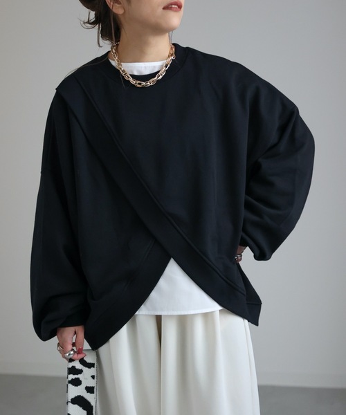 ap retro(アプレトロ)の「クロスデザインBIG裏毛プルオーバー 前後2WAY(スウェット・レディース・グレイッシュブルー/ブラック/アイボリー/オートミール/チャコールグレー・FREE)」の3枚目の写真