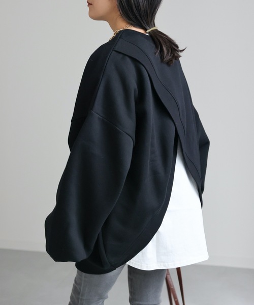 ap retro(アプレトロ)の「クロスデザインBIG裏毛プルオーバー 前後2WAY(スウェット・レディース・グレイッシュブルー/ブラック/アイボリー/オートミール/チャコールグレー・FREE)」の22枚目の写真