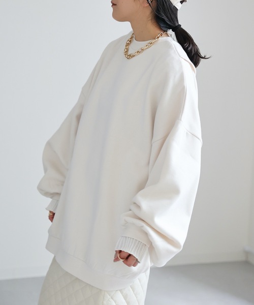 ap retro(アプレトロ)の「クロスデザインBIG裏毛プルオーバー 前後2WAY(スウェット・レディース・グレイッシュブルー/ブラック/アイボリー/オートミール/チャコールグレー・FREE)」の7枚目の写真