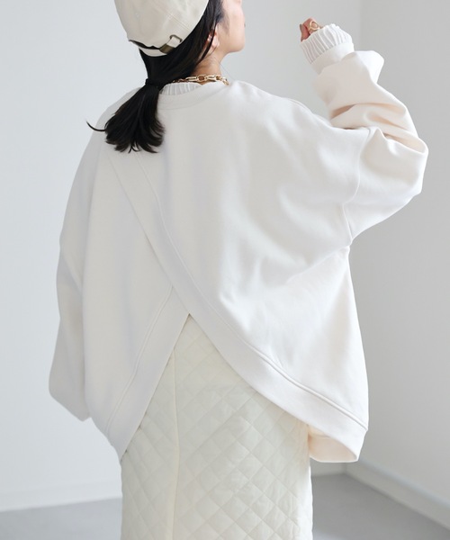 ap retro(アプレトロ)の「クロスデザインBIG裏毛プルオーバー 前後2WAY(スウェット・レディース・グレイッシュブルー/ブラック/アイボリー/オートミール/チャコールグレー・FREE)」の10枚目の写真