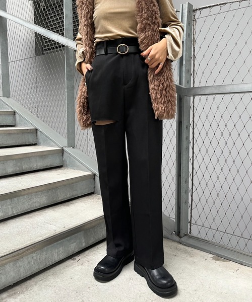 CIAOPANIC（チャオパニック）の「美脚カットアウトスラックスパンツ（スラックス・レディース・アイボリー/ブラック/ブラウン・SMALL/MEDIUM）」の3枚目の写真